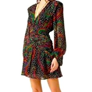 FARM RIO Rainbow Oxen ruched long sleeve Mini Dress NWT